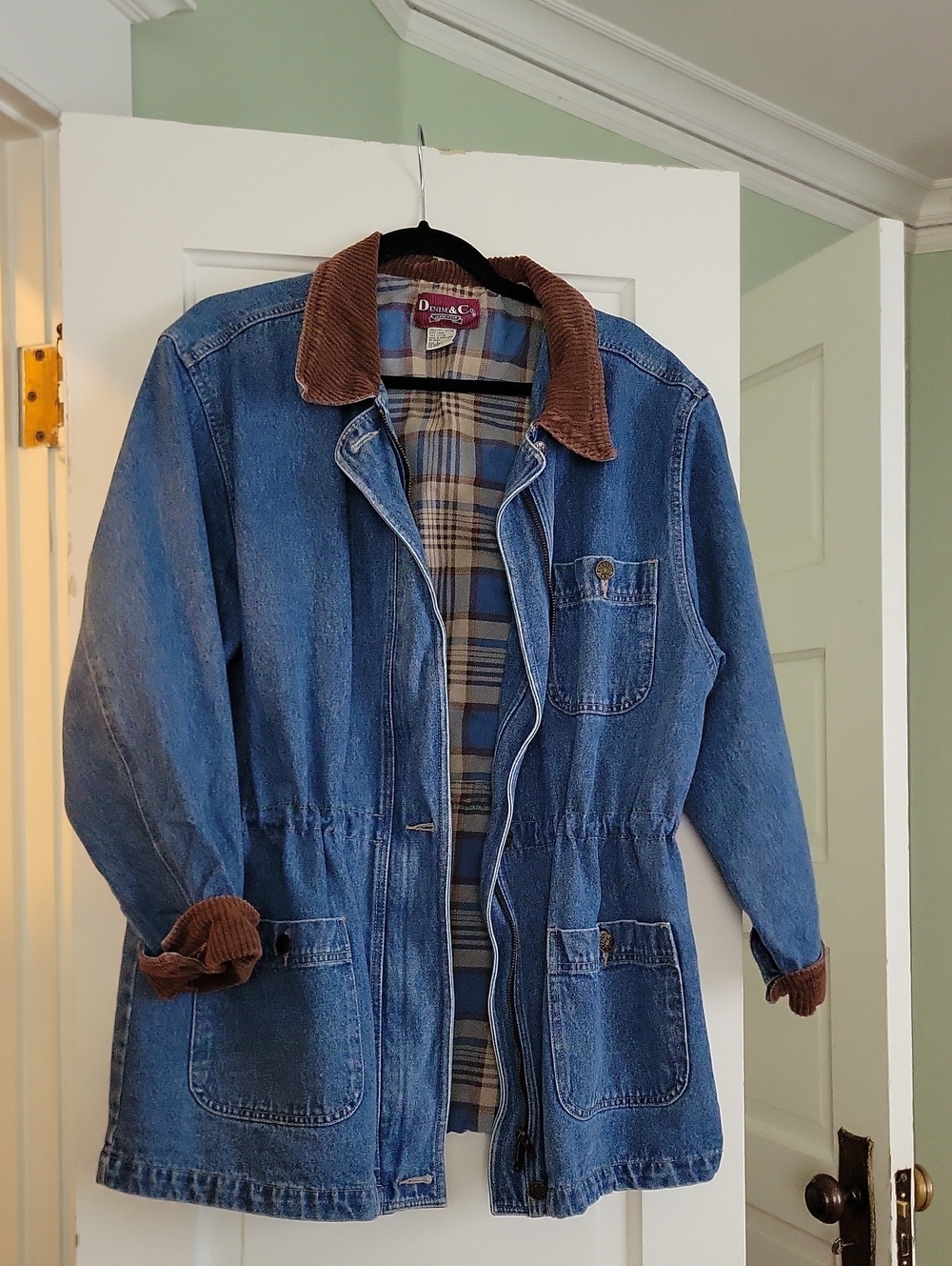 Denim&Co Blue Denim Jacket with Brown Corduroy Collar
